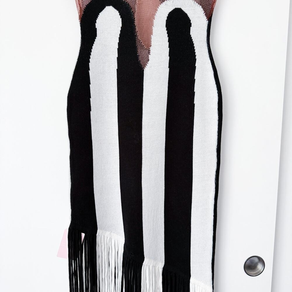 Hanifa Zariah Tassel Knit Dress Black and White Fringe - Picture 8 of 11